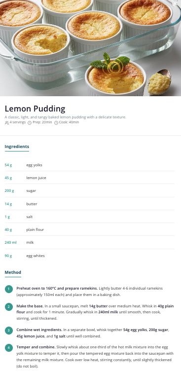 Digital recipe in Inspire