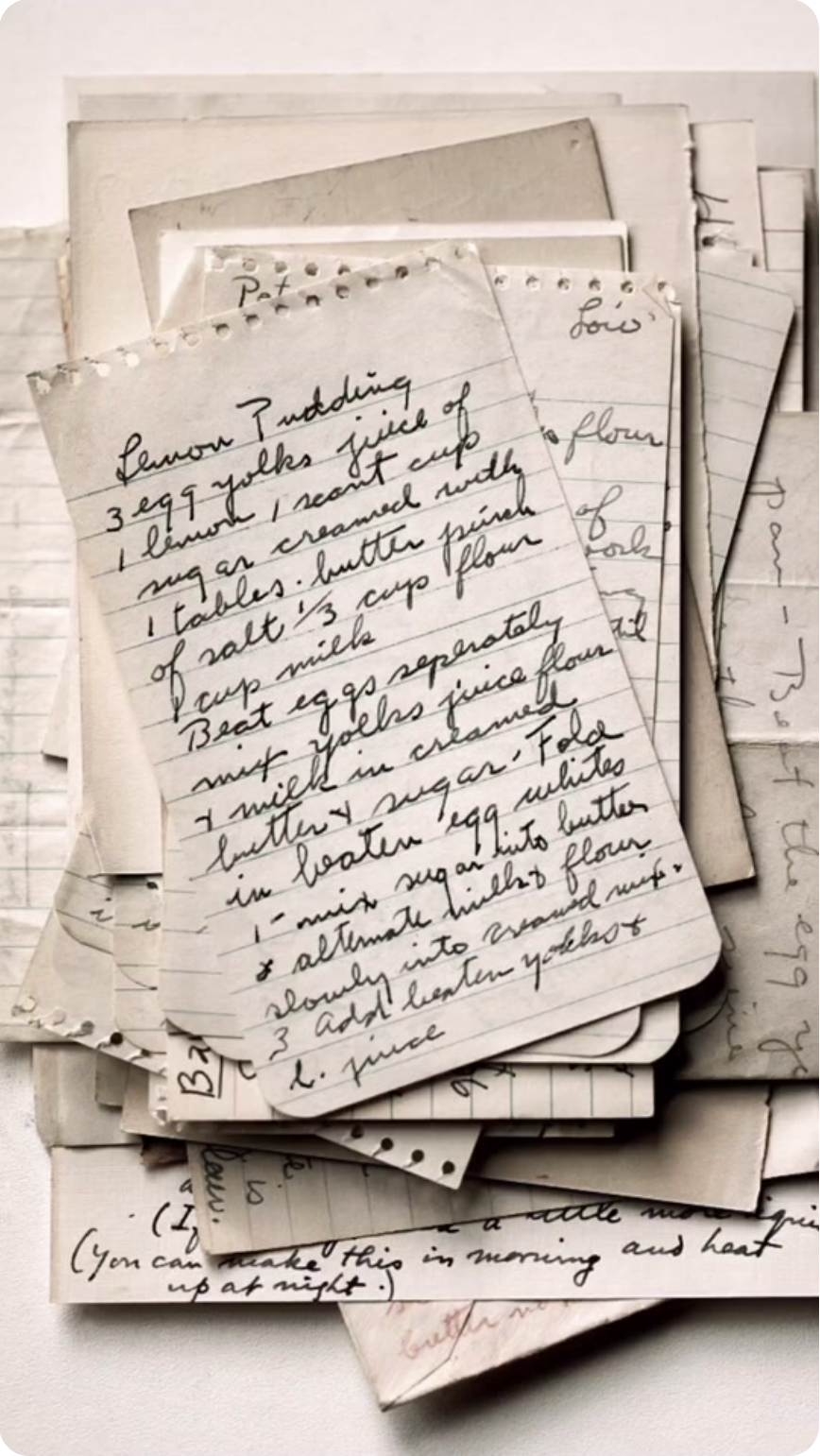 Handwritten recipe notes